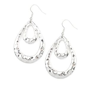 Museum Muse Silver Earrings Hammered Paparazzi Shimmering Teardrop Fashion Jewel